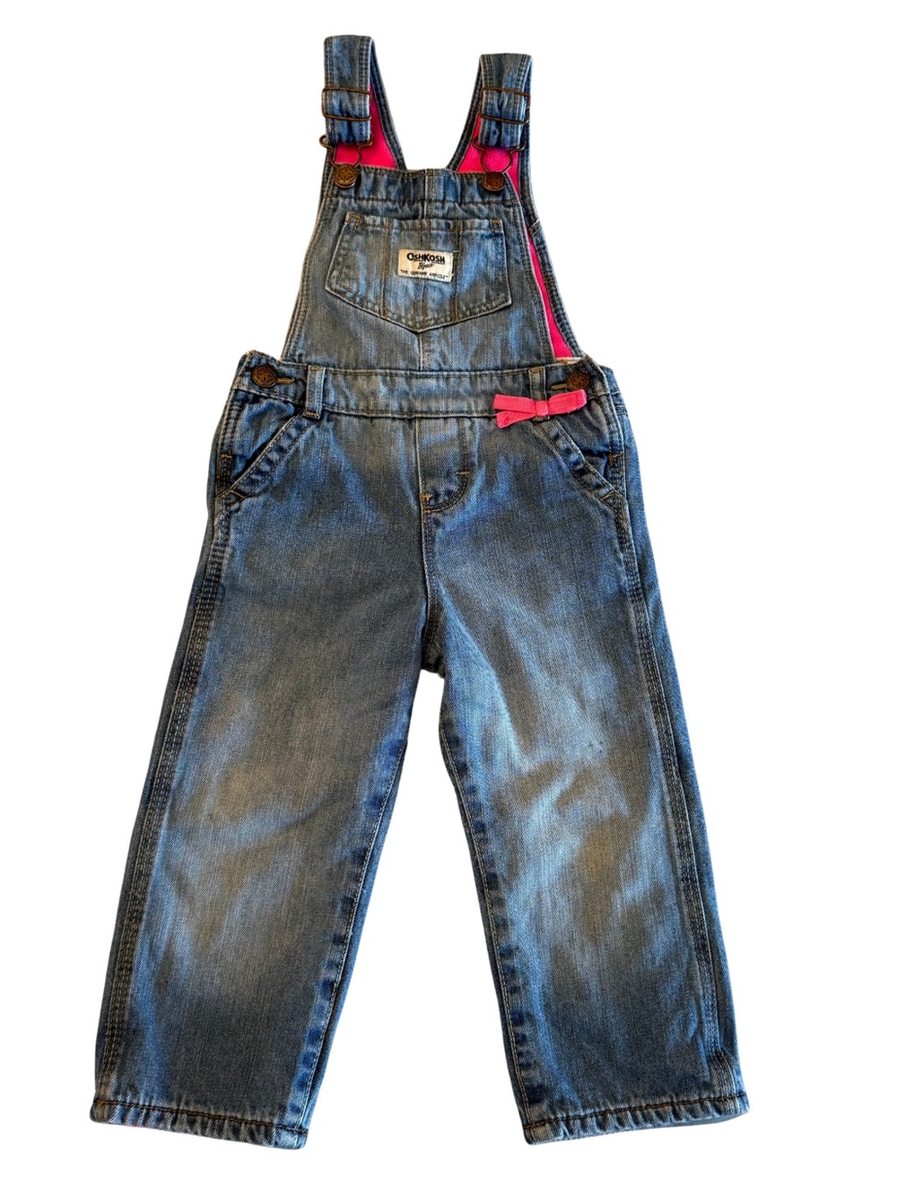 OshKosh B'gosh Blue Denim Overalls with Pink Accents & Fleece Lining
